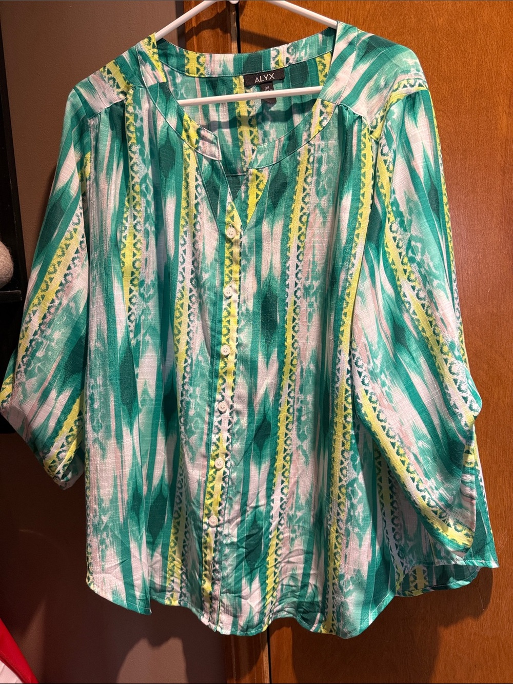 ALYX Teal and Yellow Patterned Button-Down Women's Shirt